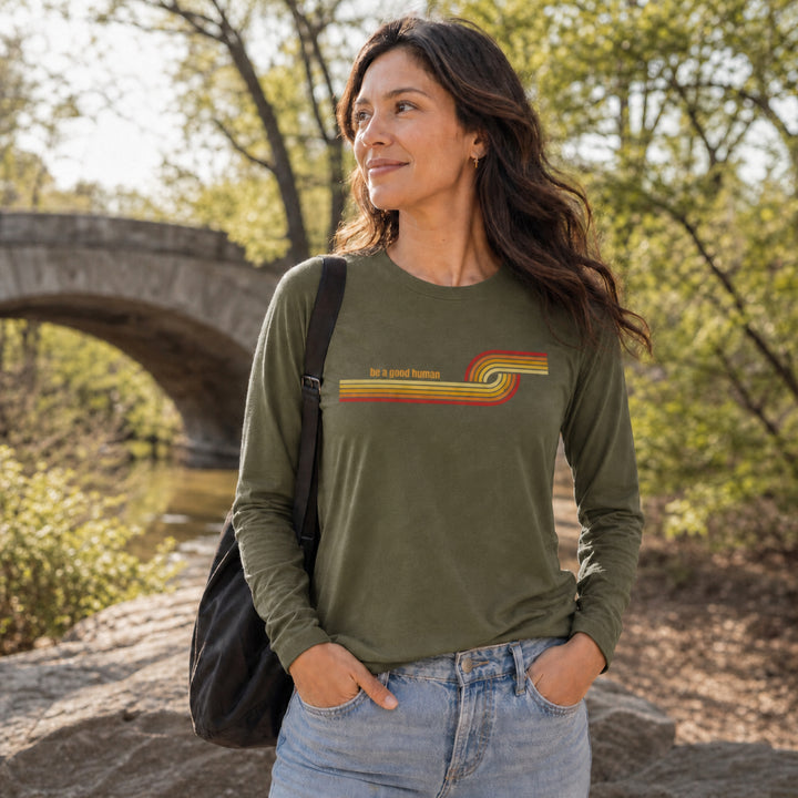 Women's Retro Be A Good Human Triblend Long Sleeve Tee
