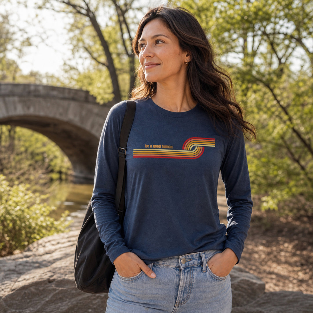 Women's Retro Be A Good Human Triblend Long Sleeve Tee