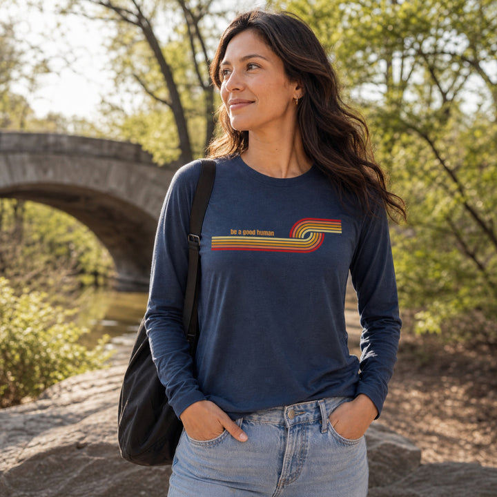Women's Retro Be A Good Human Triblend Long Sleeve Tee