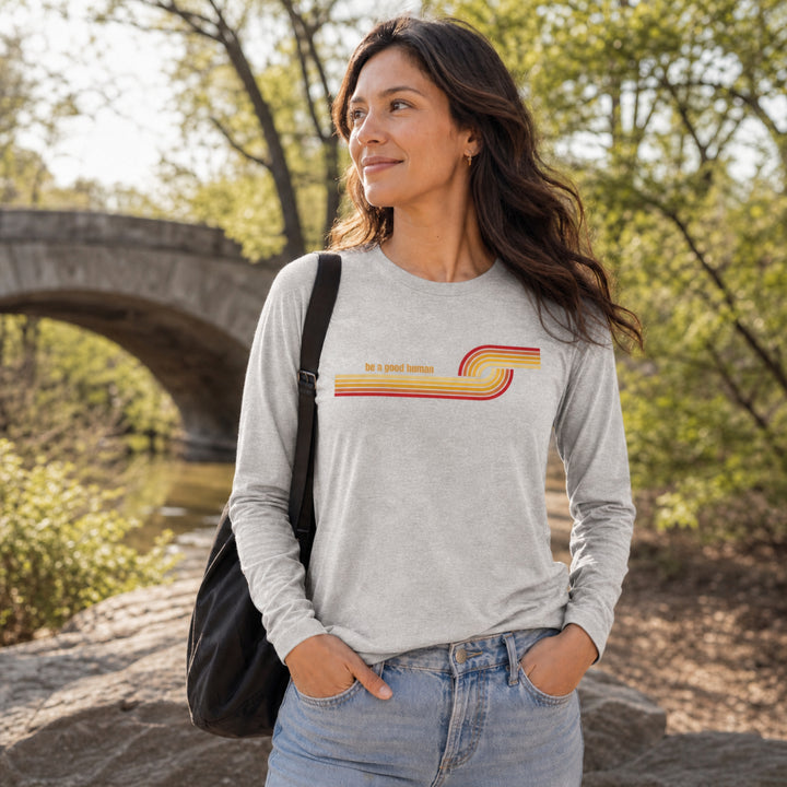 Women's Retro Be A Good Human Triblend Long Sleeve Tee
